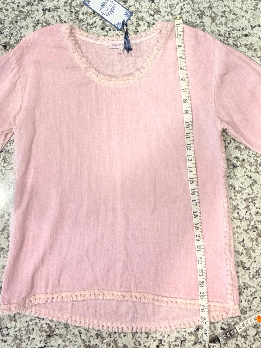 Tempo Paris Blush Pink Fringed Tunic Top - Picture 7 of 8
